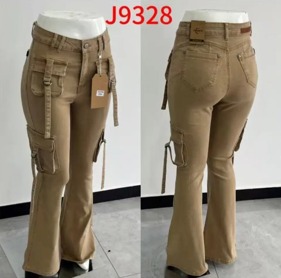 Cargo Flare Camel / Kaki Tiro Alto Elasticado con Push-Up 3