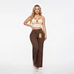 Wide Leg Café / Chocolate Bolsillos Cartera Tiro Alto Elasticado con Push-Up - Miniatura 1