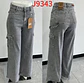 Wide Leg Palazo Cargo Gris Clásico Tiro Alto Elasticado con Push-Up - Miniatura 3