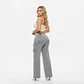 Wide Leg Palazo Cargo Gris Clásico Tiro Alto Elasticado con Push-Up - Miniatura 2