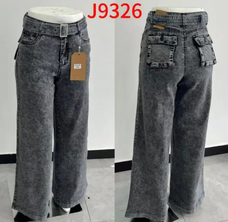 Wide Leg Gris Nevado Con Cinturon Elasticado Tiro Alto con Push-Up 3