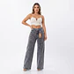 Wide Leg Gris Nevado Con Cinturon Elasticado Tiro Alto con Push-Up - Miniatura 1