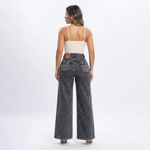 Wide Leg Palazo Grafito Nevado Tiro Alto Elasticado con Push-Up