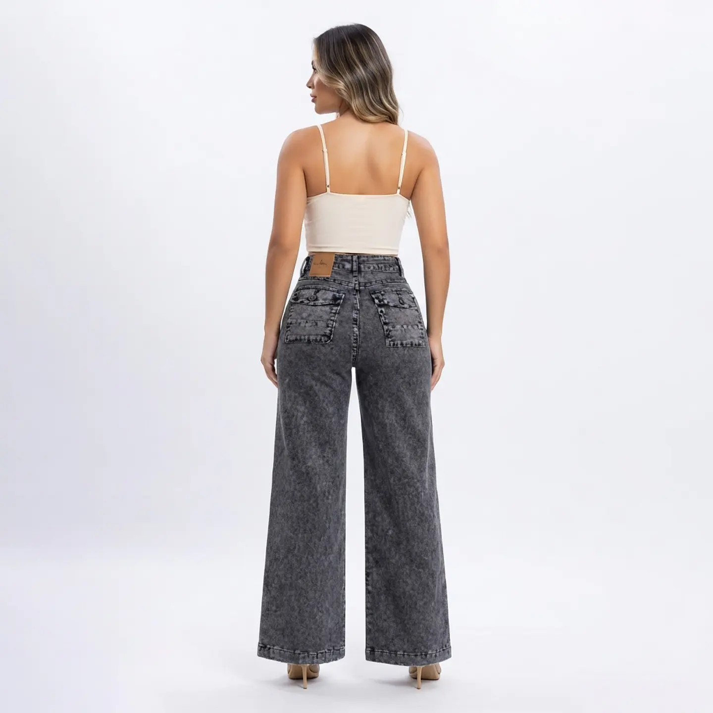 Wide Leg Palazo Grafito Nevado Tiro Alto Elasticado con Push-Up 2