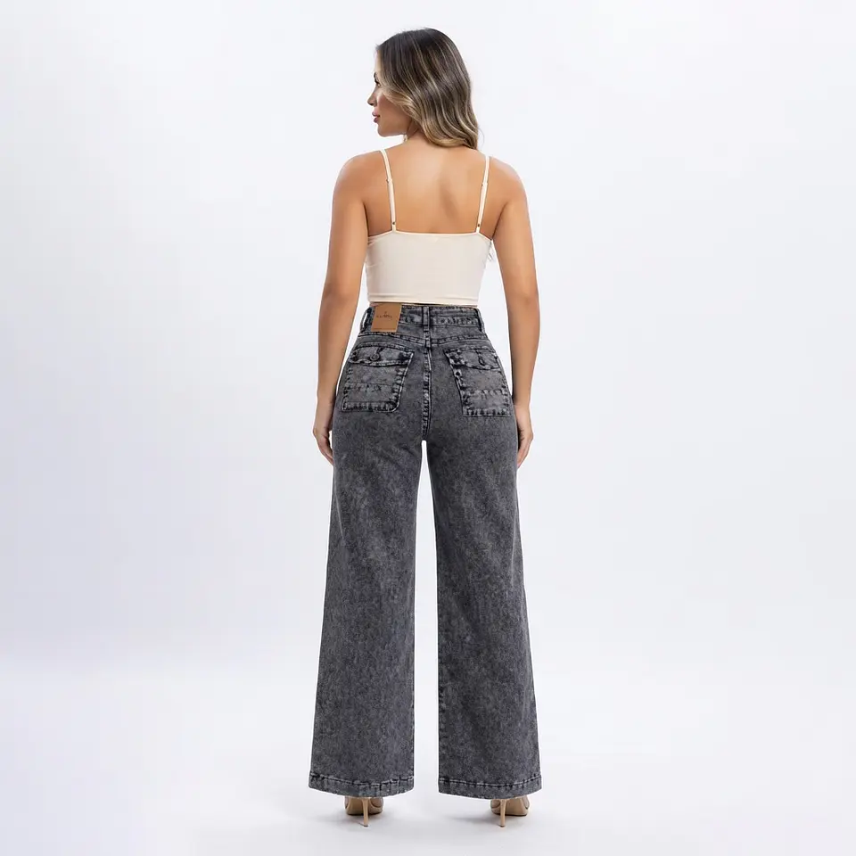 Wide Leg Palazo Grafito Nevado Tiro Alto Elasticado con Push-Up 2