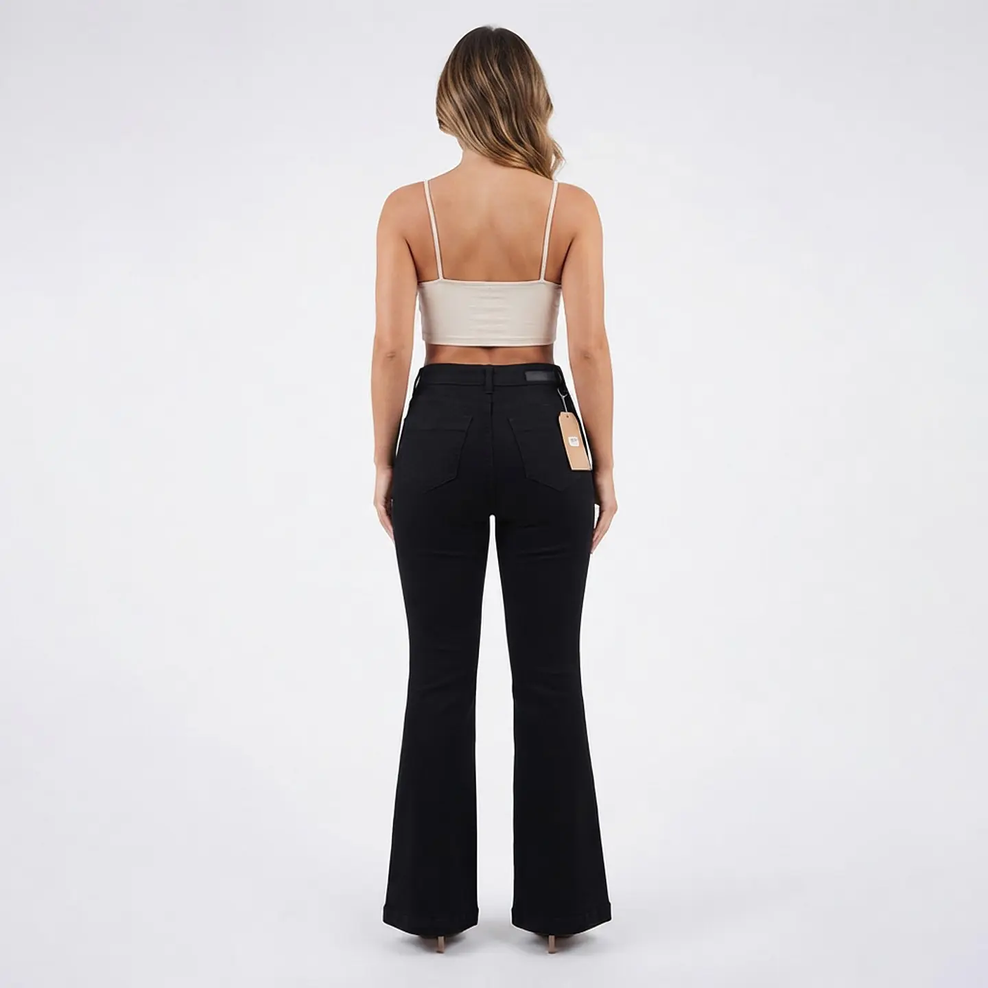 Flare Acampanado Negro Tiro Alto Elasticado con Push-Up 2