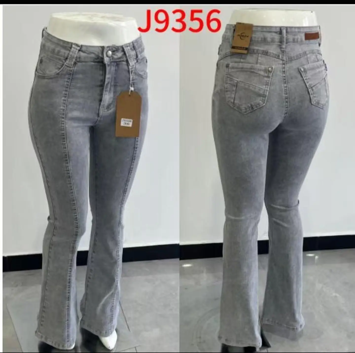 Flare Tiro Alto Gris Acid Wash Elasticado Costura Frontal con Push-Up 3