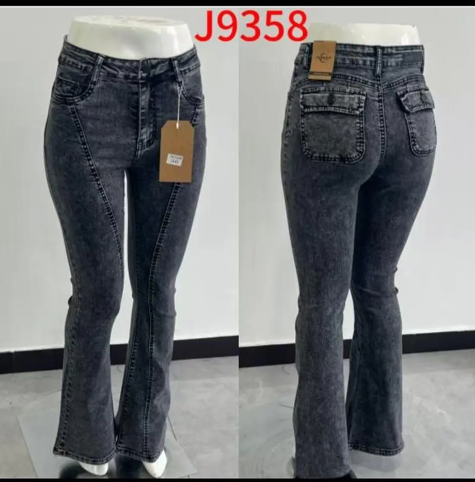 Flare Tiro Alto Grafito Acid Wash Elasticado Costura Frontal con Push-Up 3