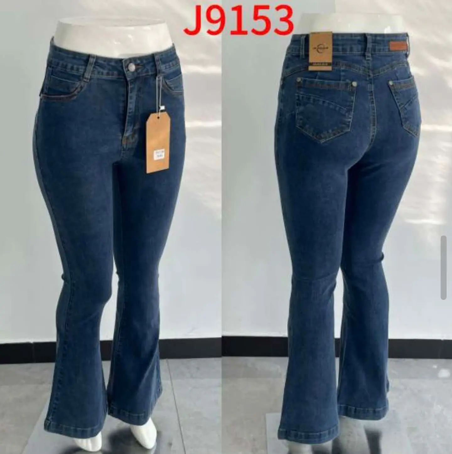 Flare Tiro Alto Azul Lavado Jaspeado con Push-Up 3