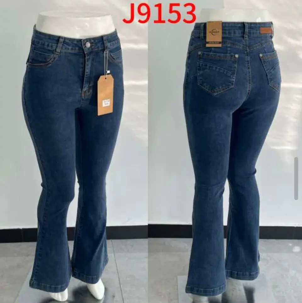 Flare Tiro Alto Azul Lavado Jaspeado con Push-Up 3