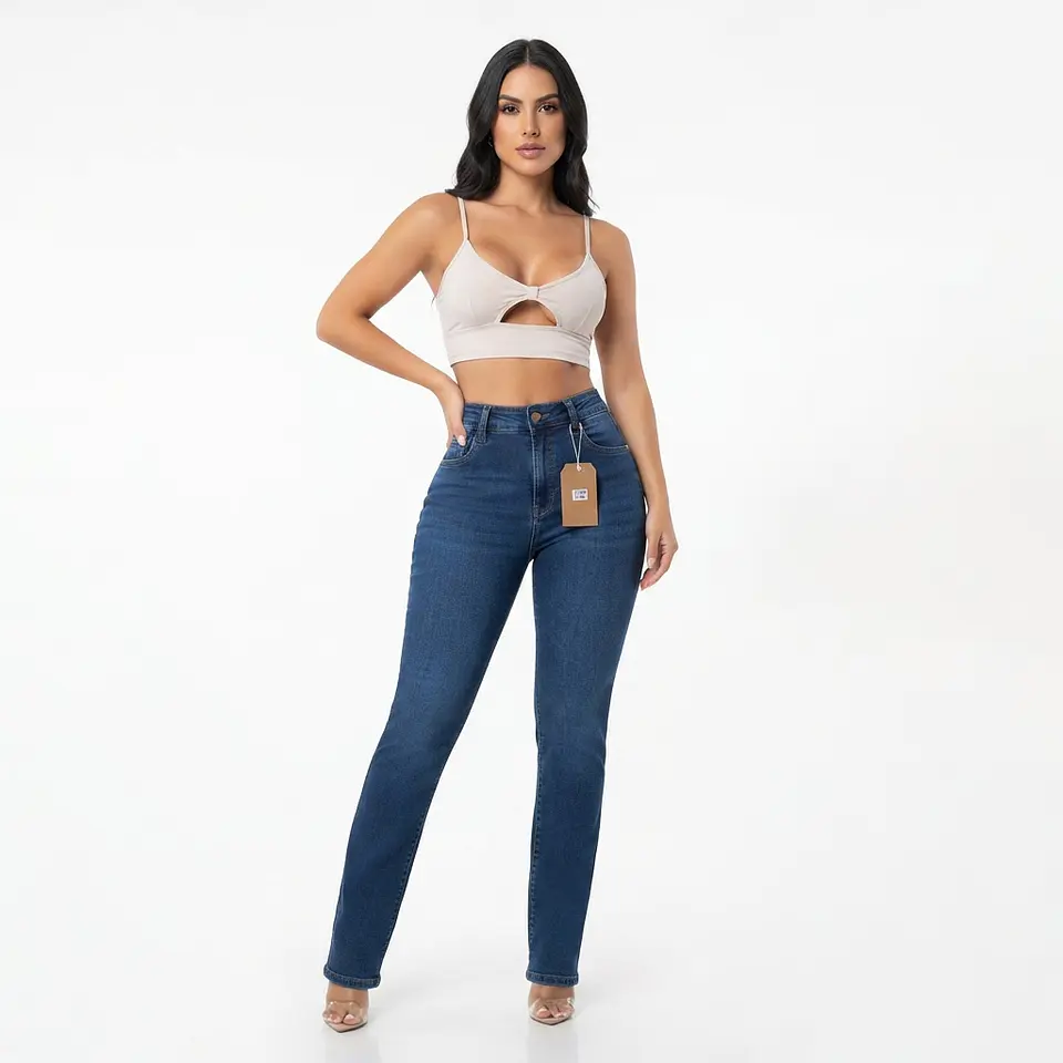 Recto Azul Jeans Clásico Tiro Alto Elasticado con Push-Up 1