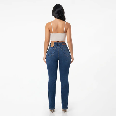 Recto Azul Jeans Clásico Tiro Alto Elasticado con Push-Up