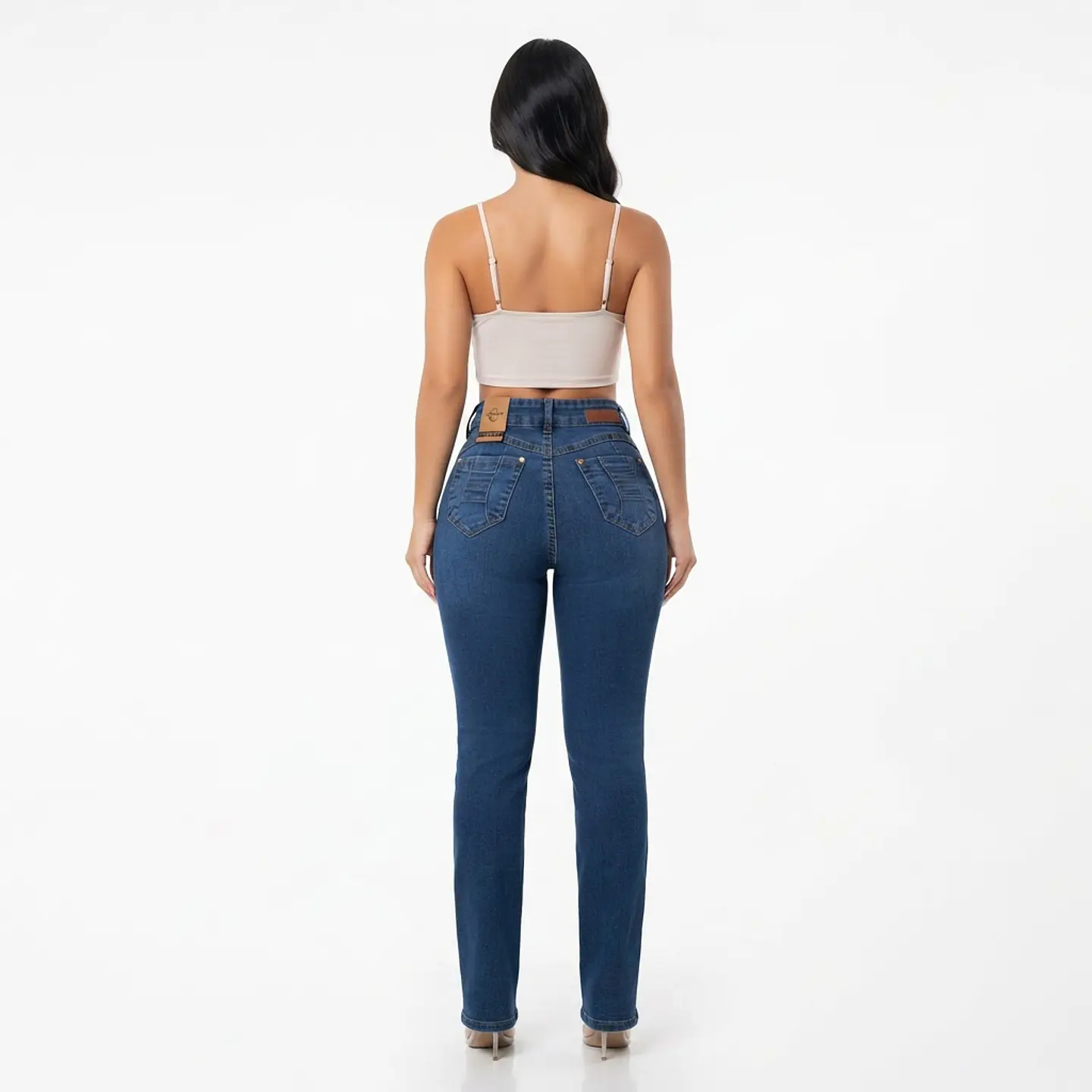 Recto Azul Jeans Clásico Tiro Alto Elasticado con Push-Up 2