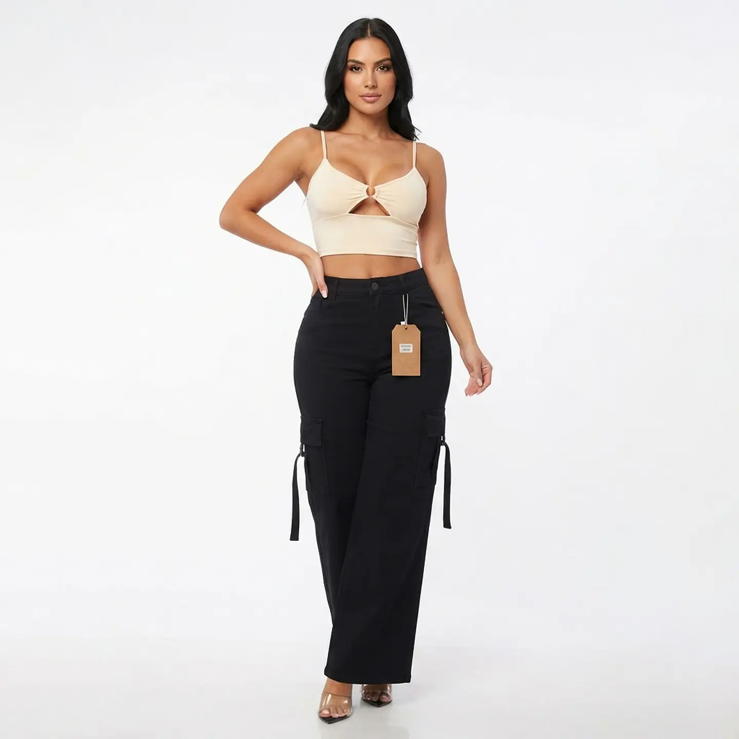 Cargo Negro Tiro Alto Wide Leg Elasticado Con Push-up 1