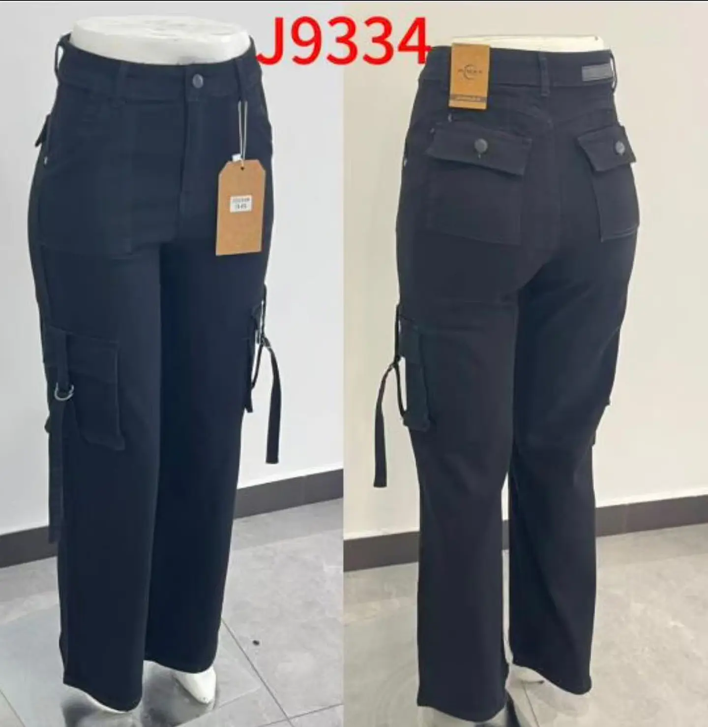 Cargo Negro Tiro Alto Wide Leg Elasticado Con Push-up 3