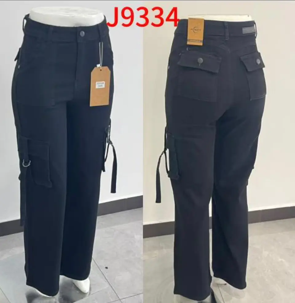 Cargo Negro Tiro Alto Wide Leg Elasticado Con Push-up 3