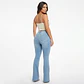 Flare Celeste Costura Vertical Frontal Lavado Tiro Alto con Push-Up - Miniatura 2