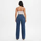 Wide Leg Azul Clásico Elasticado Costura Vestical Trasera Tiro Alto con Push-Up - Miniatura 2