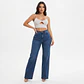 Wide Leg Azul Clásico Elasticado Costura Vestical Trasera Tiro Alto con Push-Up - Miniatura 1