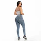 Skinny Elasticado Tiro Alto Azul Hielo Nevado Pretina Ancha 3 Botones con Push-Up - Miniatura 2