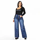 Wide Leg Menina Azul Focalizado 4 Botones Elasticado Tiro Alto con Push-Up - Miniatura 1