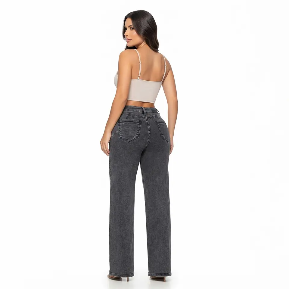 9341 | Wide Leg Grafito Lavado Tiro Alto Elasticado con Push-Up 2