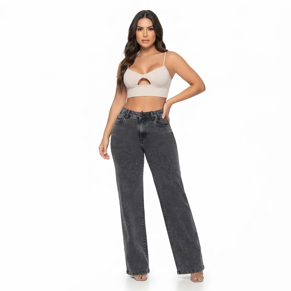 9341 | Wide Leg Grafito Lavado Tiro Alto Elasticado con Push-Up 1