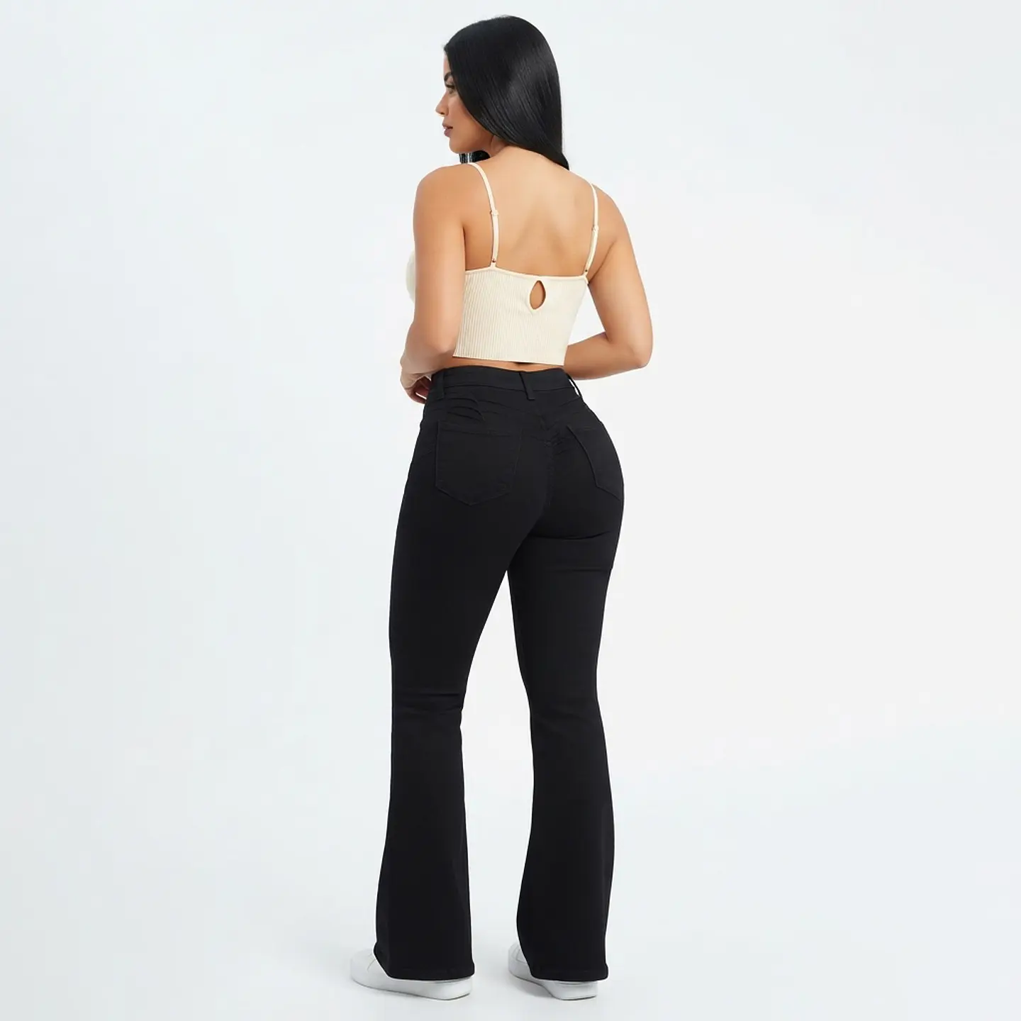 9363 | Flare Acampanado Negro Tiro Alto Elasticado con Push-Up 2