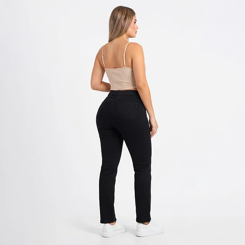 9357 | Recto Negro Sólido Tiro Alto Elasticado con Push-Up