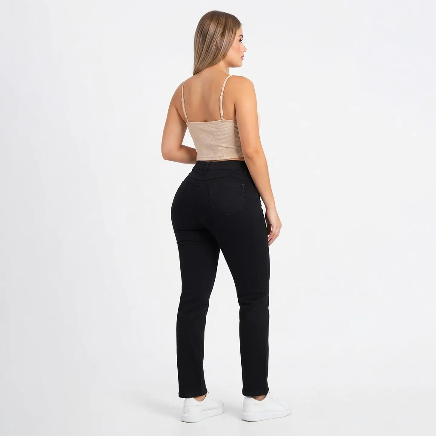 9357 | Recto Negro Sólido Tiro Alto Elasticado con Push-Up 2