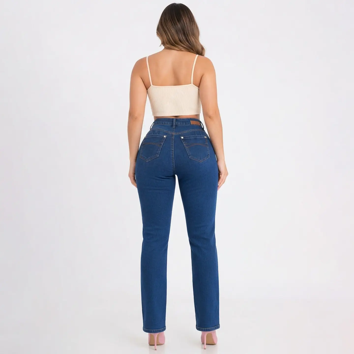 9368 | Recto Azul Mar Lavado Tiro Alto Elasticado con Push-Up 2