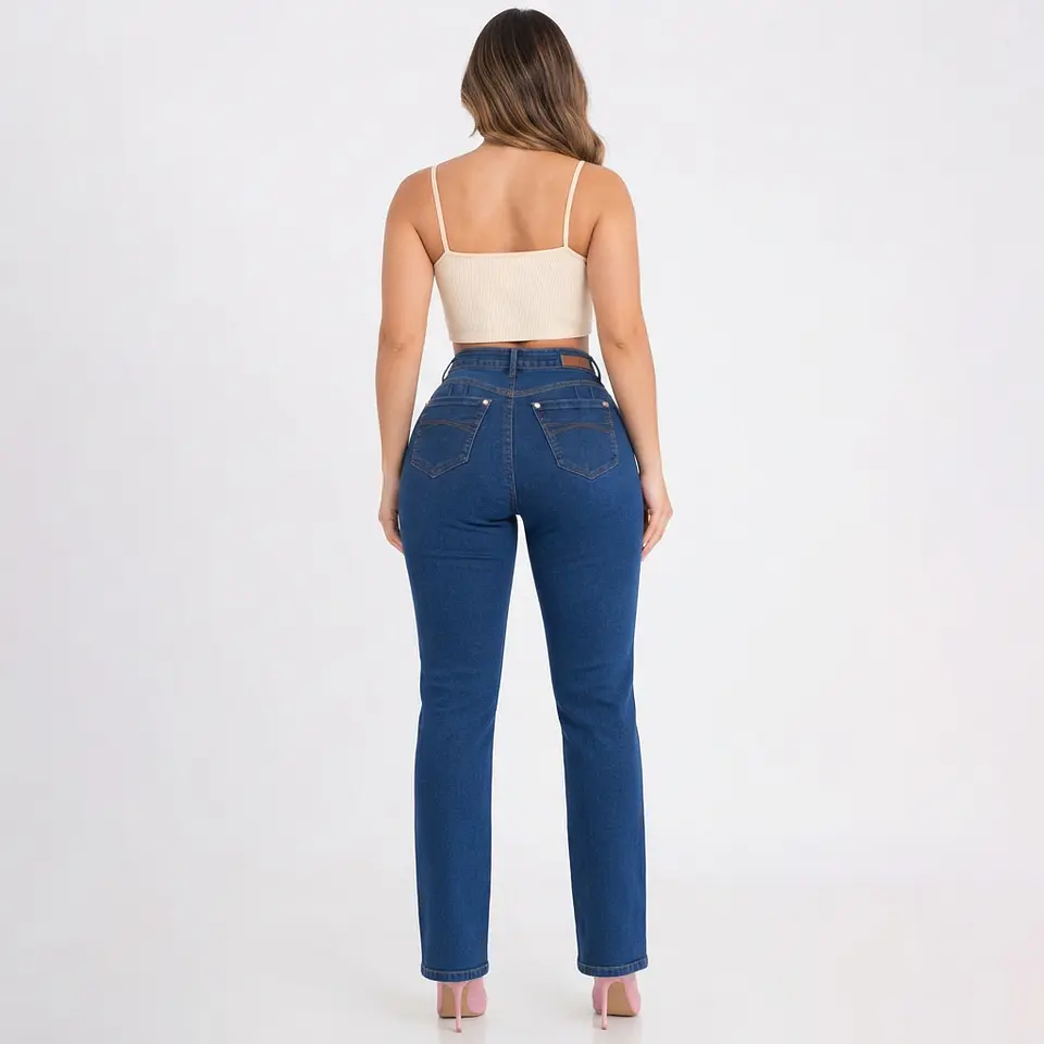 9368 | Recto Azul Mar Lavado Tiro Alto Elasticado con Push-Up 2
