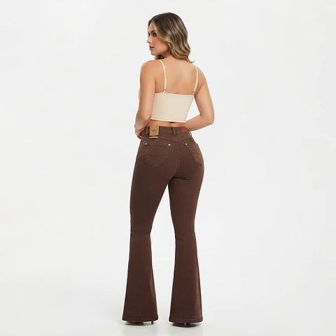 9373 | Flare Cafe Chocolate Tiro Alto Elasticado con Push-Up