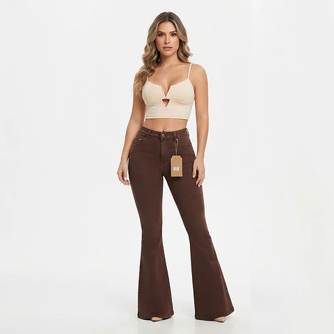 9373 | Flare Cafe Chocolate Tiro Alto Elasticado con Push-Up