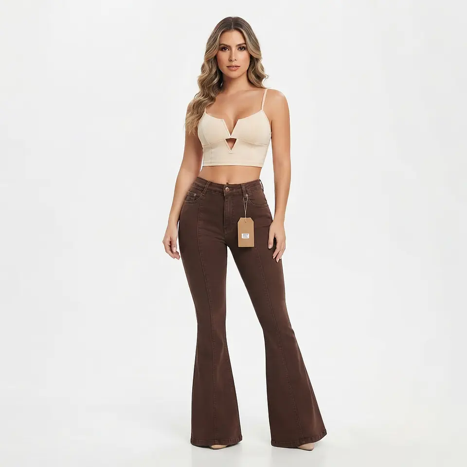 9375 | Flare Cafe Chocolate Linea Frontal Tiro Alto Elasticado con Push-Up 1