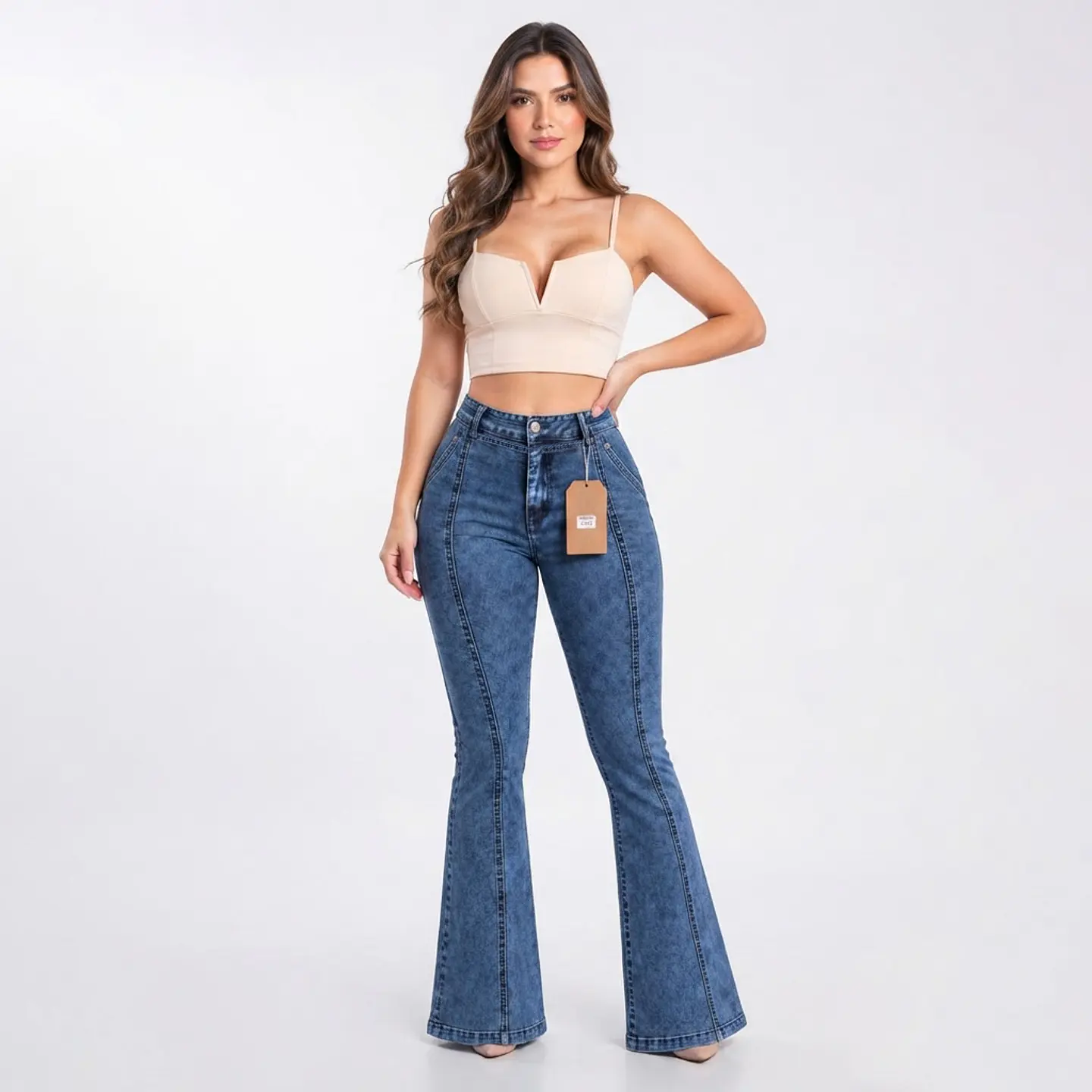 9360 | Flare Azul Nevado Linea Frontal Tiro Alto Elasticado con Push-Up 1