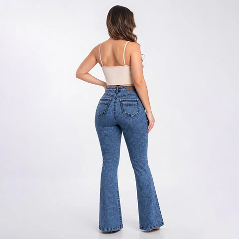9360 | Flare Azul Nevado Linea Frontal Tiro Alto Elasticado con Push-Up