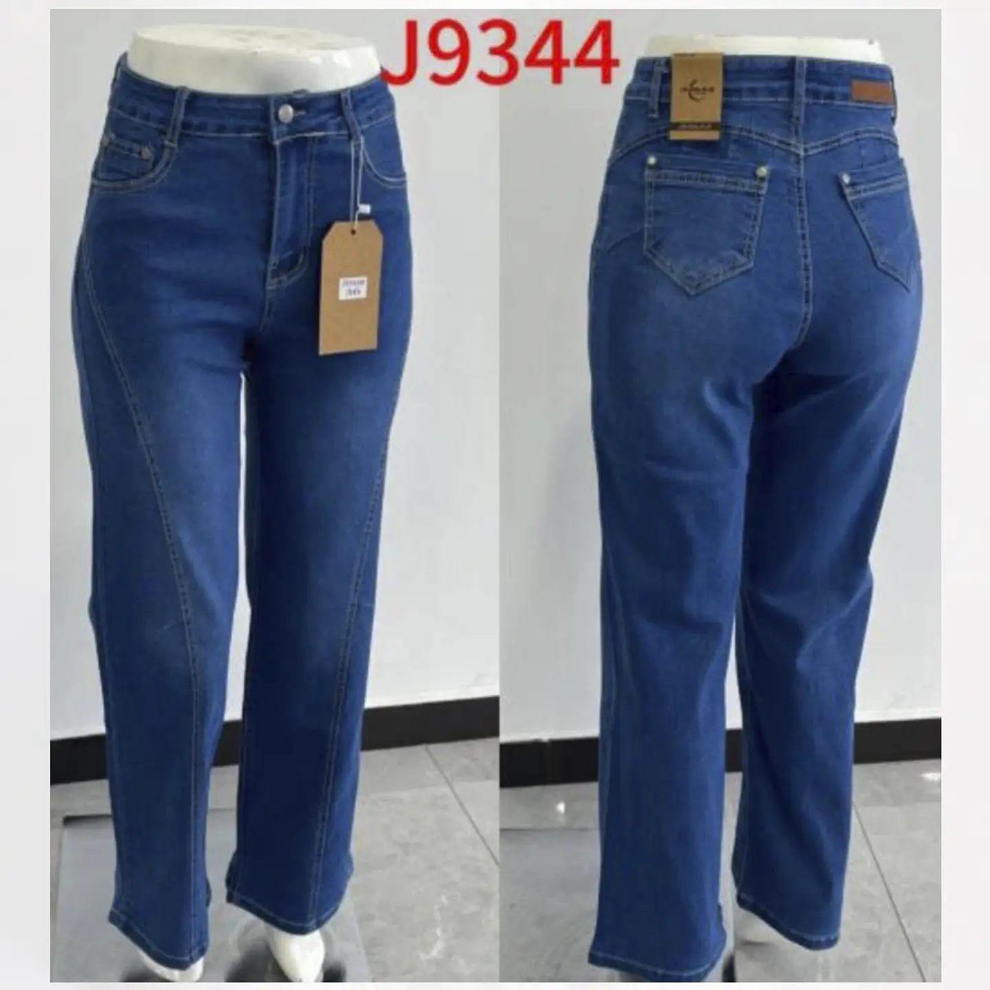 9344 | Wide Leg Azul Lavado Linea Frontal Elasticado Tiro Alto Con Push-up 3