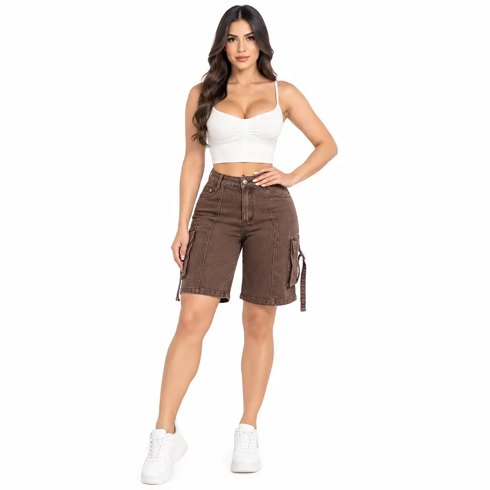J1514 | Short Bermuda Tiro Alto Chocolate con Push-Up 1