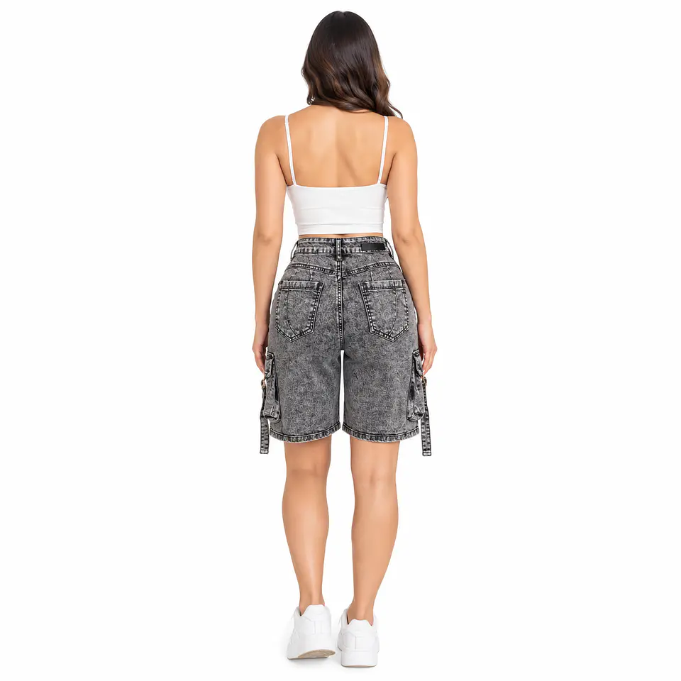 J1511 | Short Bermuda Tiro Alto Gris Nevado con Push-Up 2