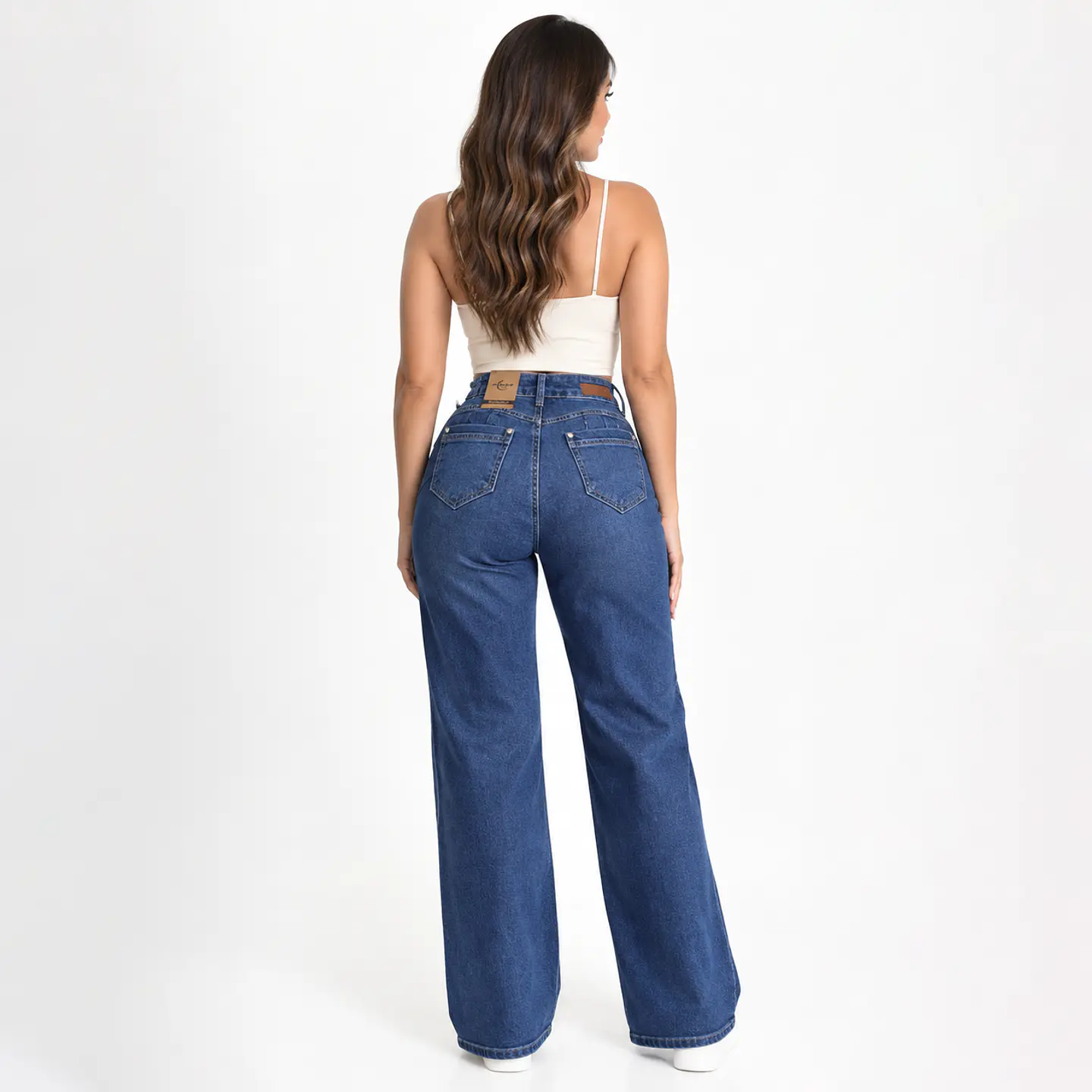 9344 | Wide Leg Azul Lavado Linea Frontal Elasticado Tiro Alto Con Push-up 2