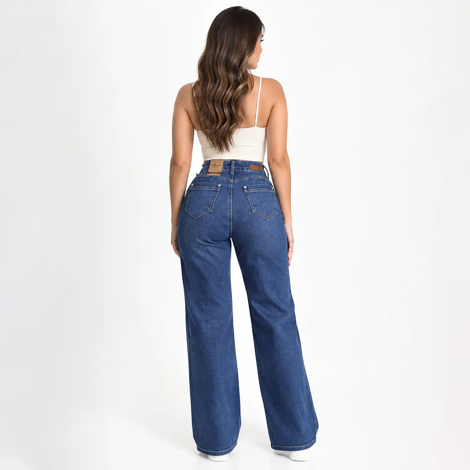 9344 | Wide Leg Azul Lavado Linea Frontal Elasticado Tiro Alto Con Push-up 2