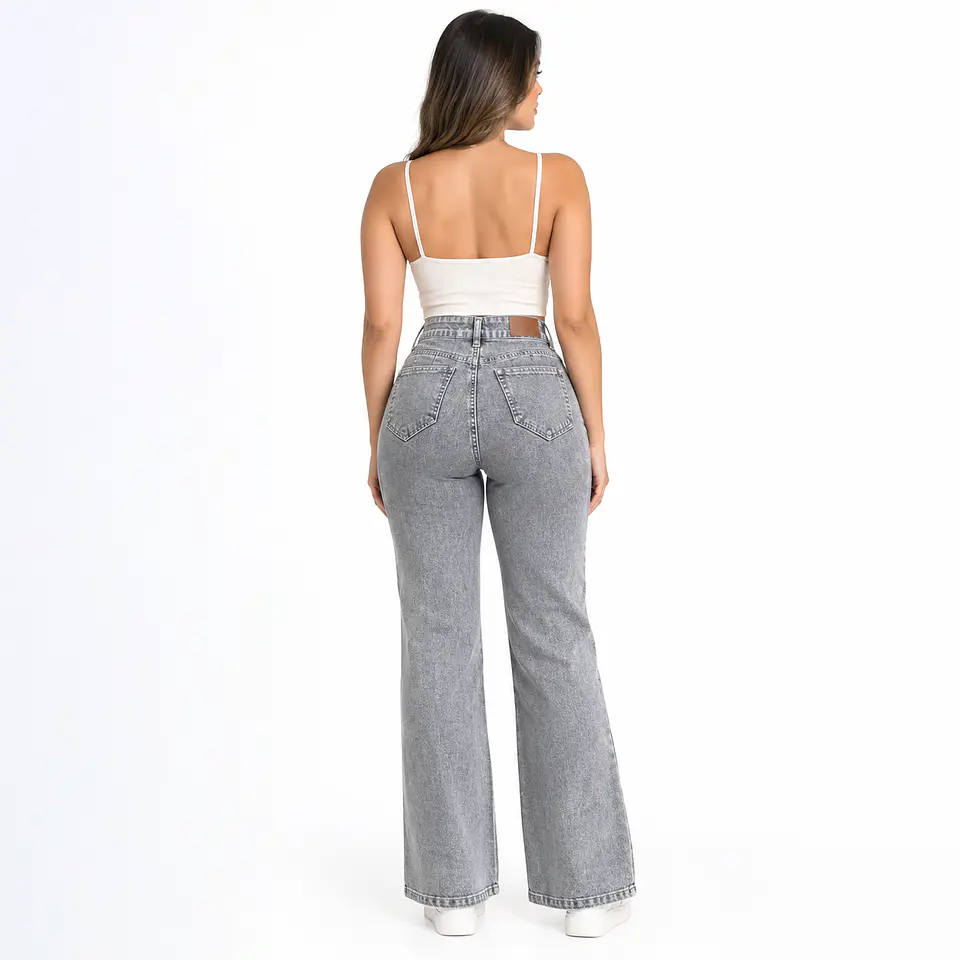 J9376 | Wide Leg Mezclilla Linea Frontal Gris Jaspeado Tiro Alto con Push-Up 2