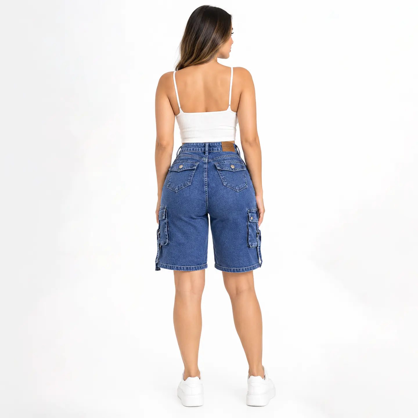 J1510 | Short Bermuda Mezclilla Tiro Alto Azul Lavado con Push-Up 2