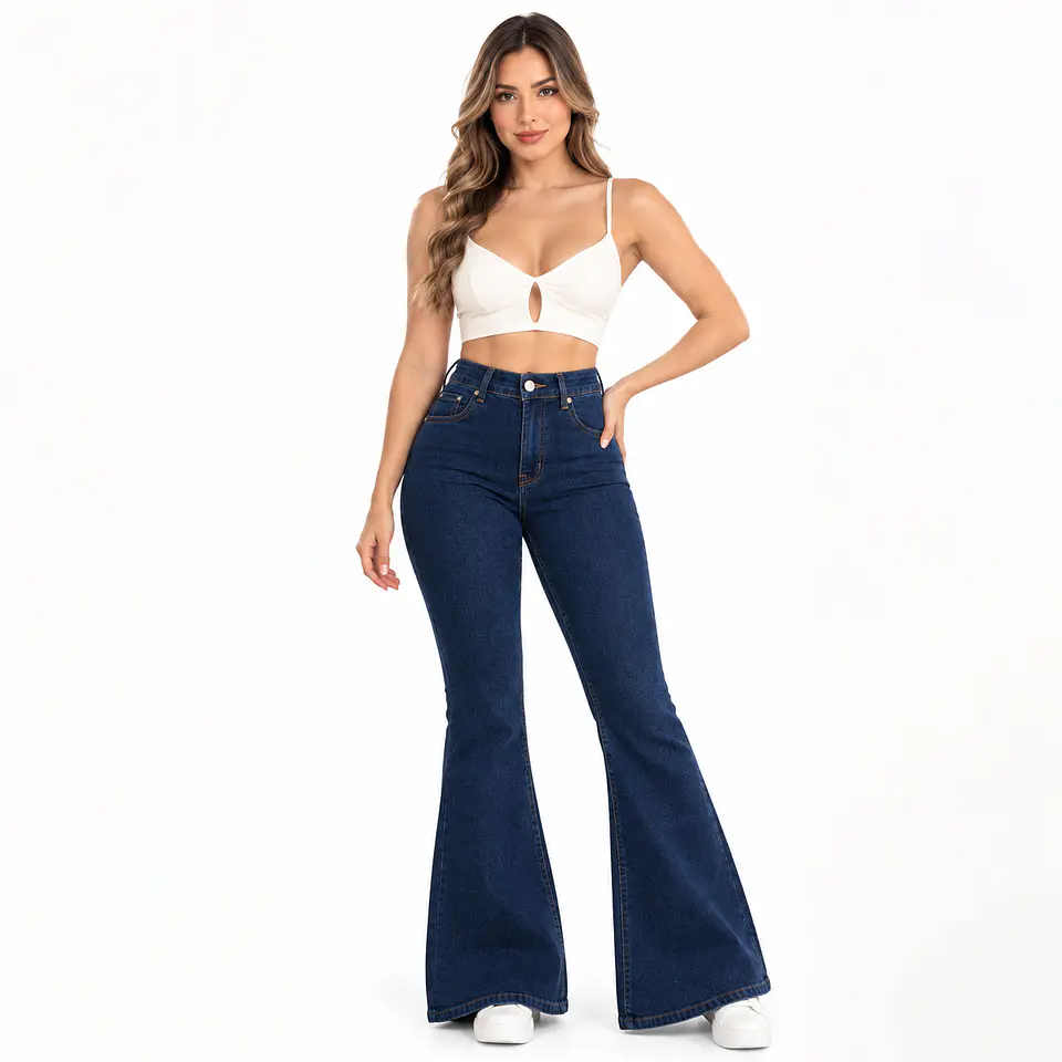 9366 | Flare Mezclilla Elasticado Azul Oscuro Tiro Alto con Push-Up 1