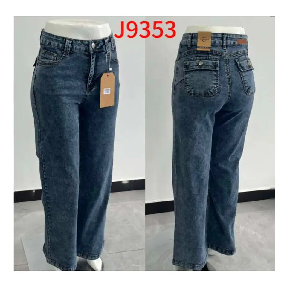 J9353 | Wide Leg Mezclilla Azul Acid Wash Tiro Alto con Push-Up 3