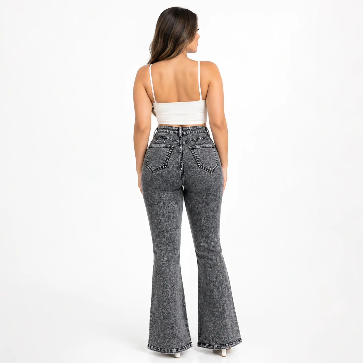 9371 | Flare Elasticado Grafito Acid Wash Tiro Alto con Push-Up 2