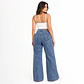 9182 | Wide Leg Palazo Azul Acid Wash Elasticado Tiro Alto con Push-Up - Miniatura 2