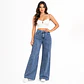 9182 | Wide Leg Palazo Azul Acid Wash Elasticado Tiro Alto con Push-Up - Miniatura 1