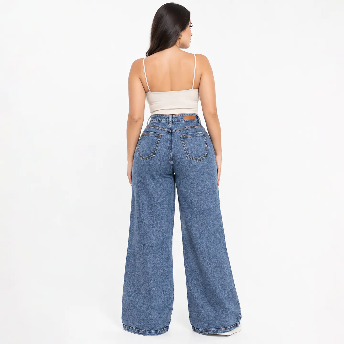 9194 | Wide Leg Palazo Azul Acid Wash Elasticado Tiro Alto con Push-Up 2